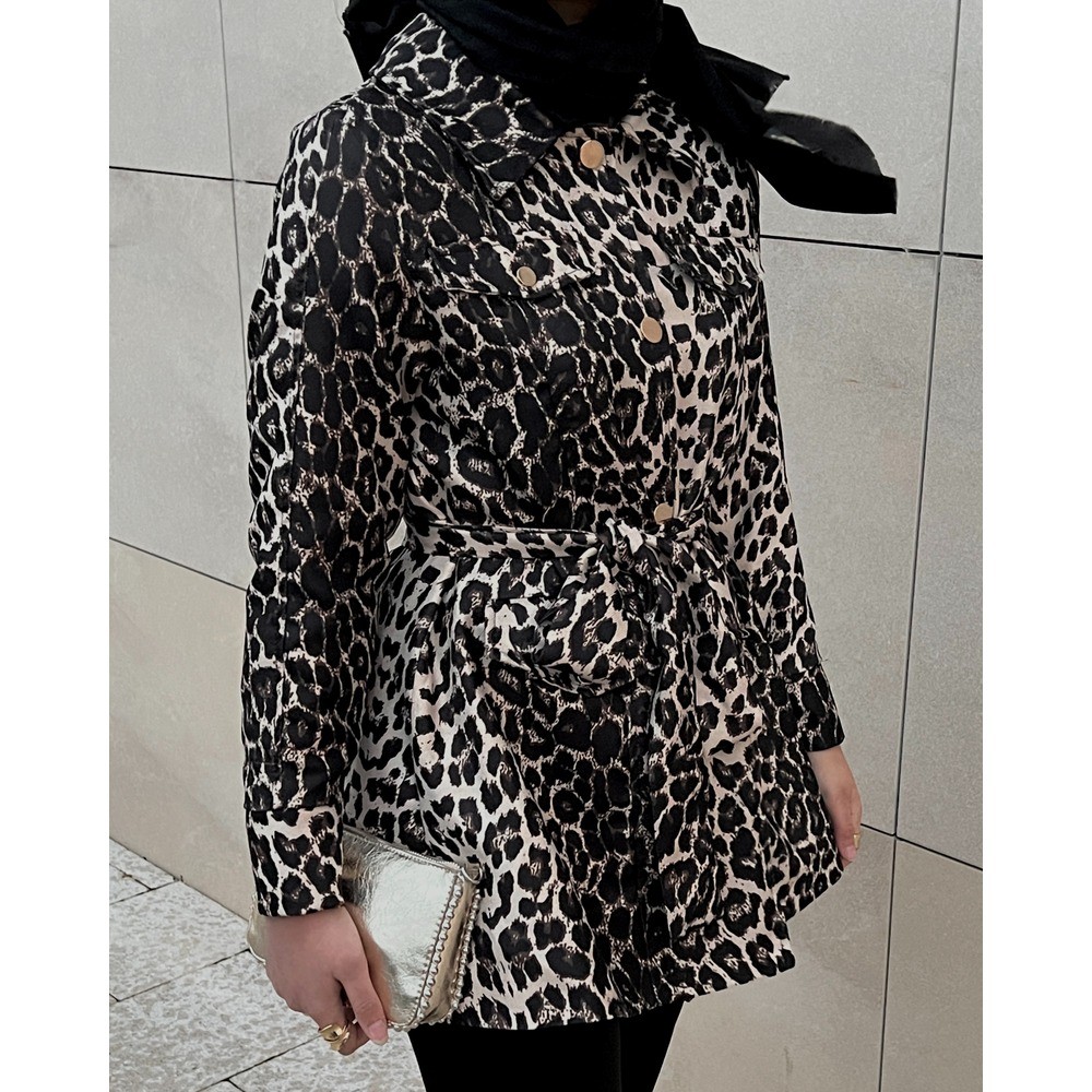 LEOPAR DESEN GABARDİN TRENÇ CEKET