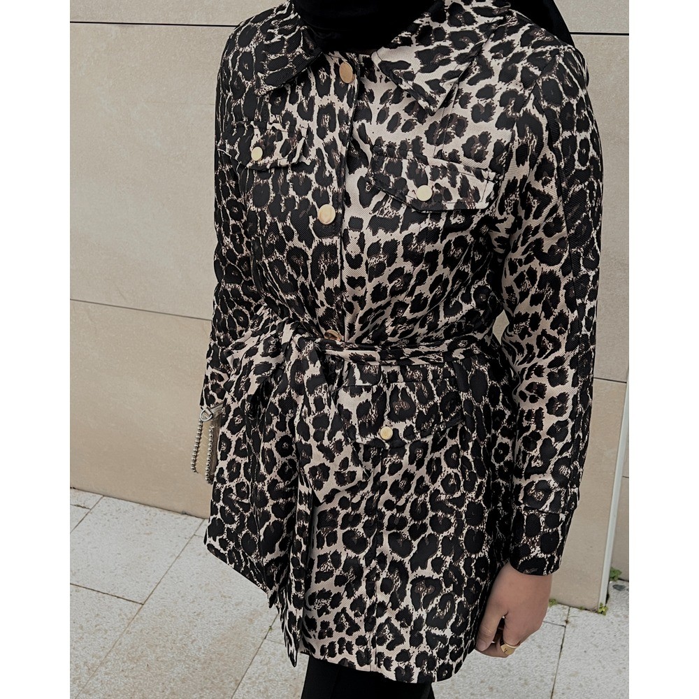 LEOPAR DESEN GABARDİN TRENÇ CEKET
