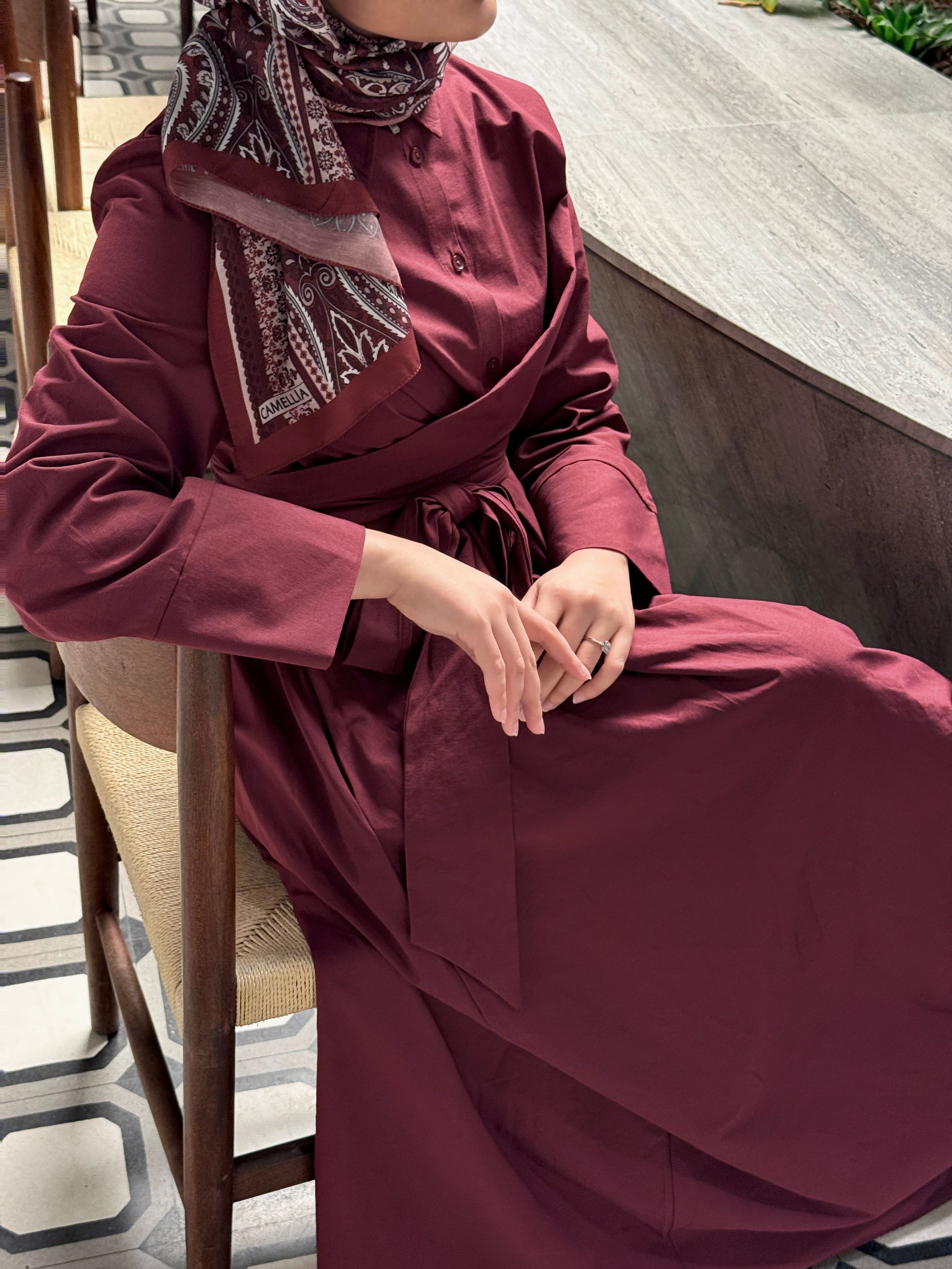 DIANA BAĞLAMA DETAYLI ELBİSE - BORDO