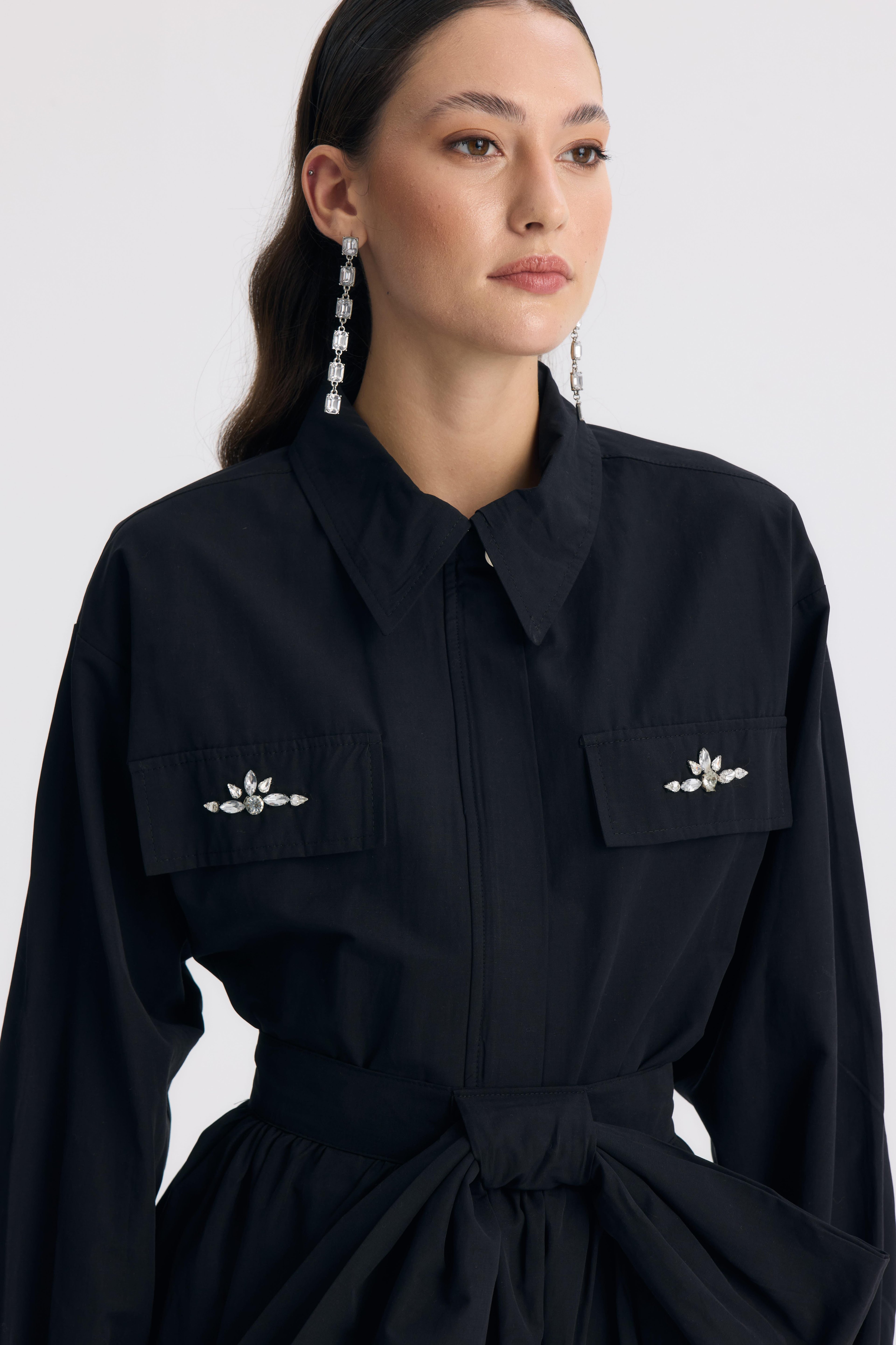 GLAM TAŞ DETAYLI ETEKLİ TAKIM - SİYAH