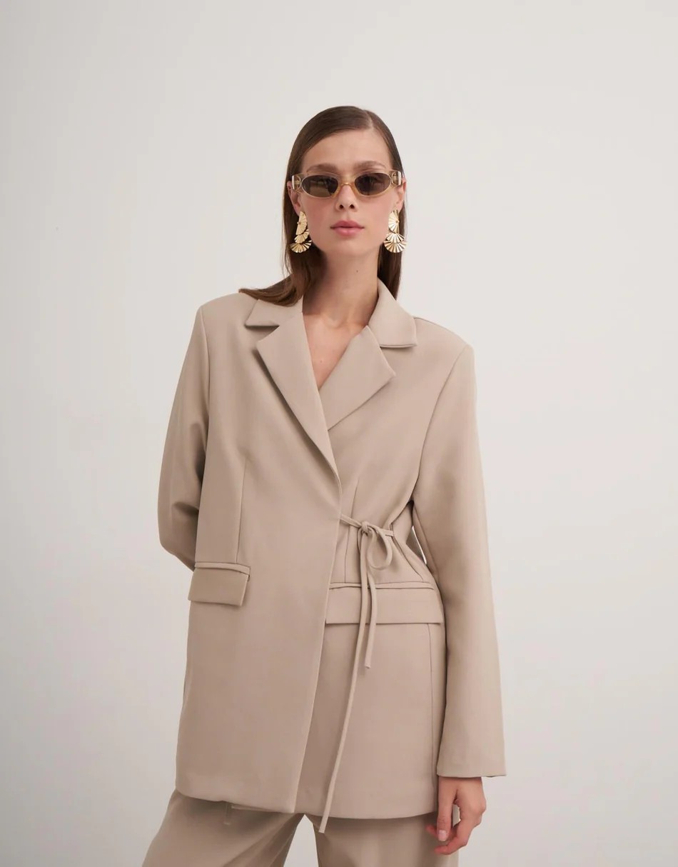 VERİTA BAĞLAMA DETAYLI BLAZER CEKETLİ TAKIM - BEJ