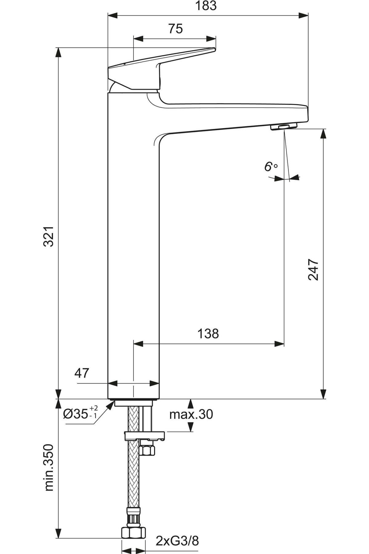 İdeal Standard Ceraplan Yüksek Lavabo Bataryası 5l/dk Sifon Kumandasız-Bd236aa