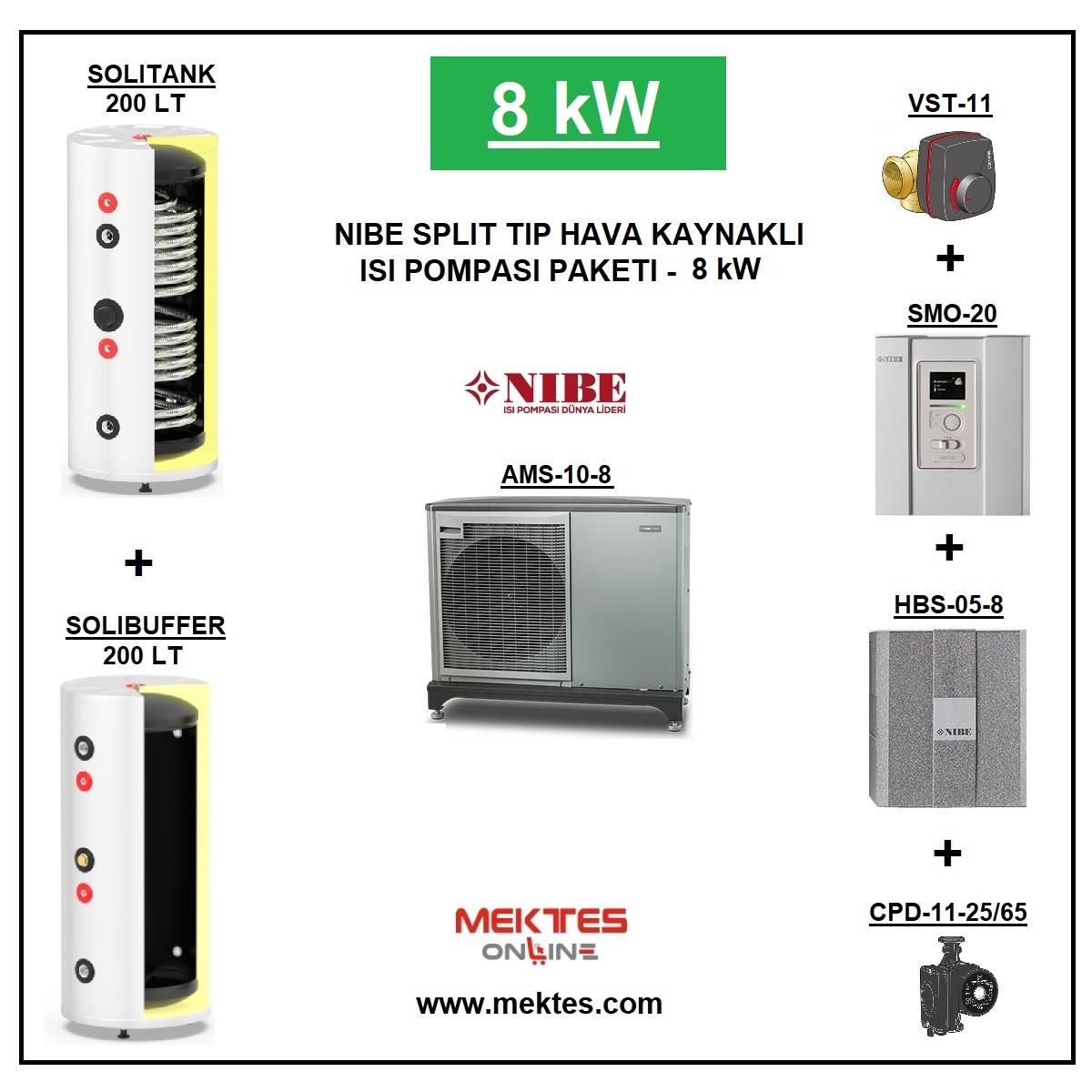 NIBE HAVA KAYNAKLI SPLIT TIP ISI POMPASI PAKETI (7 PARÇA) - 8 kW