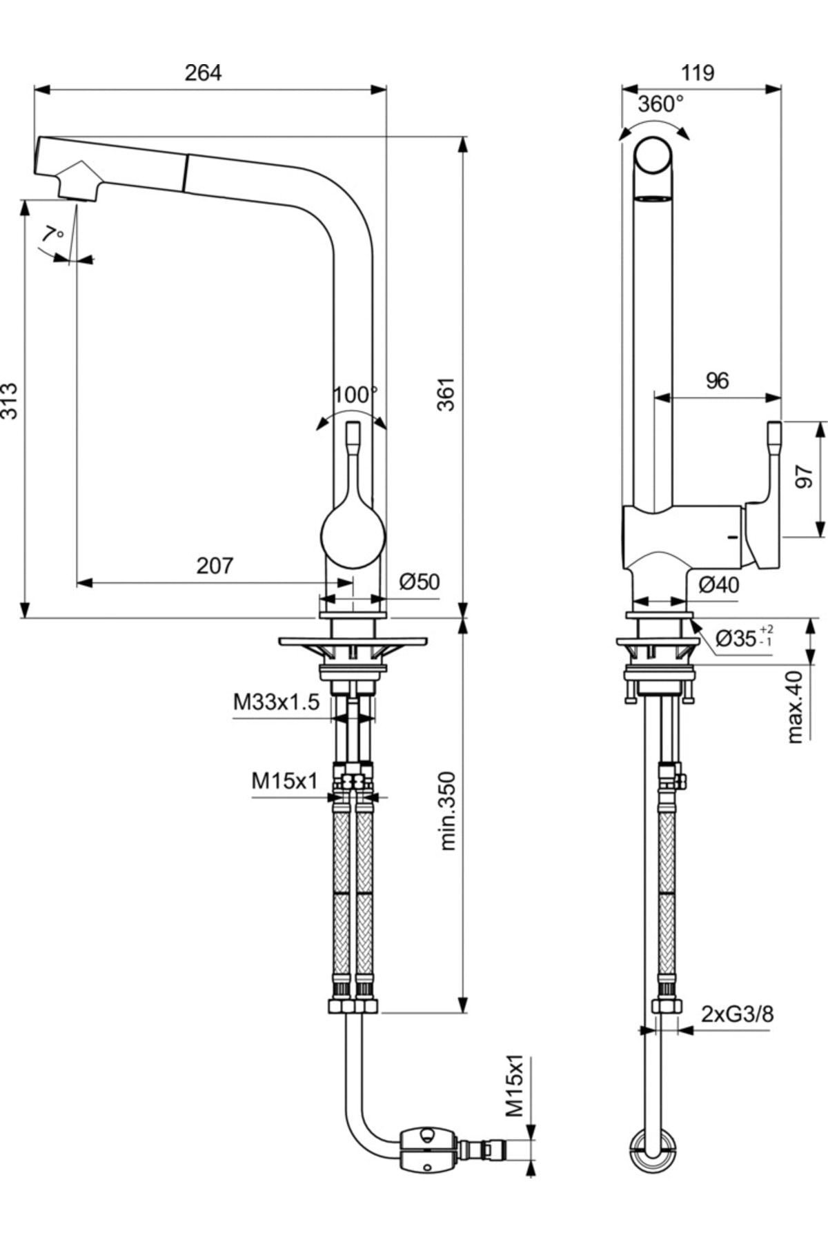 Ideal Standard Ceralook Kuğu Spiralli Eviye Bataryası-BC176AA