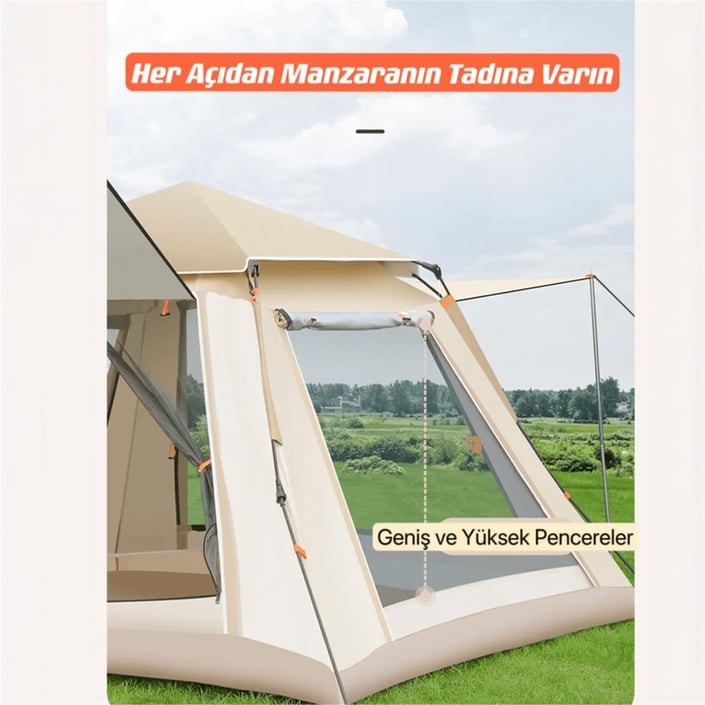 Shufa Tam Otomatik Gölgelikli Tenteli 4-6 Kişilik Kamp Çadırı 240*240*155cm Bej - ZP10