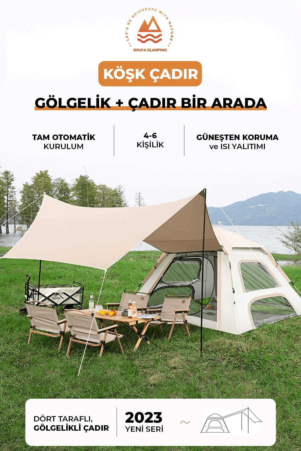 Shufa Köşk Çadır Gölgelik Ve Çadır Bir Arada 240x240x155 Cm Bej -ZP15