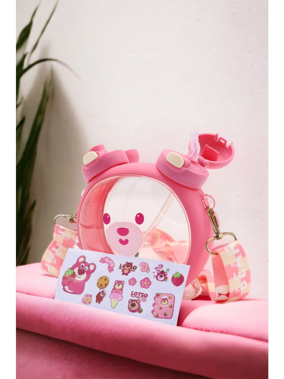Meysa Home Teddy Bear Clock Water Bottle - Pink