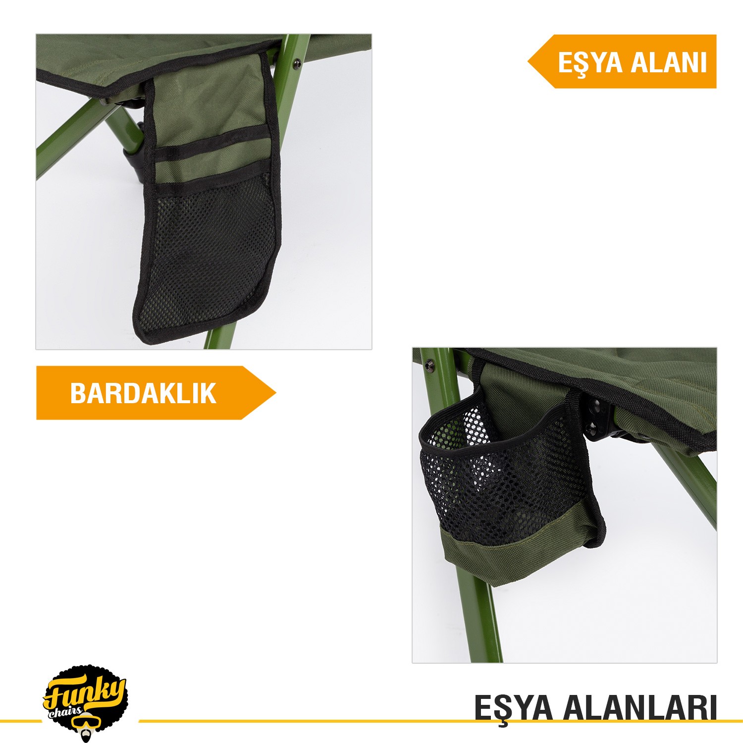 Funky Chairs Comfort 3 Kademeli Katlanabilir Kamp Sandalyesi – Haki