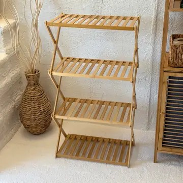 4 Katlı Katlanabilir Bambu Raf 90x50x23Cm