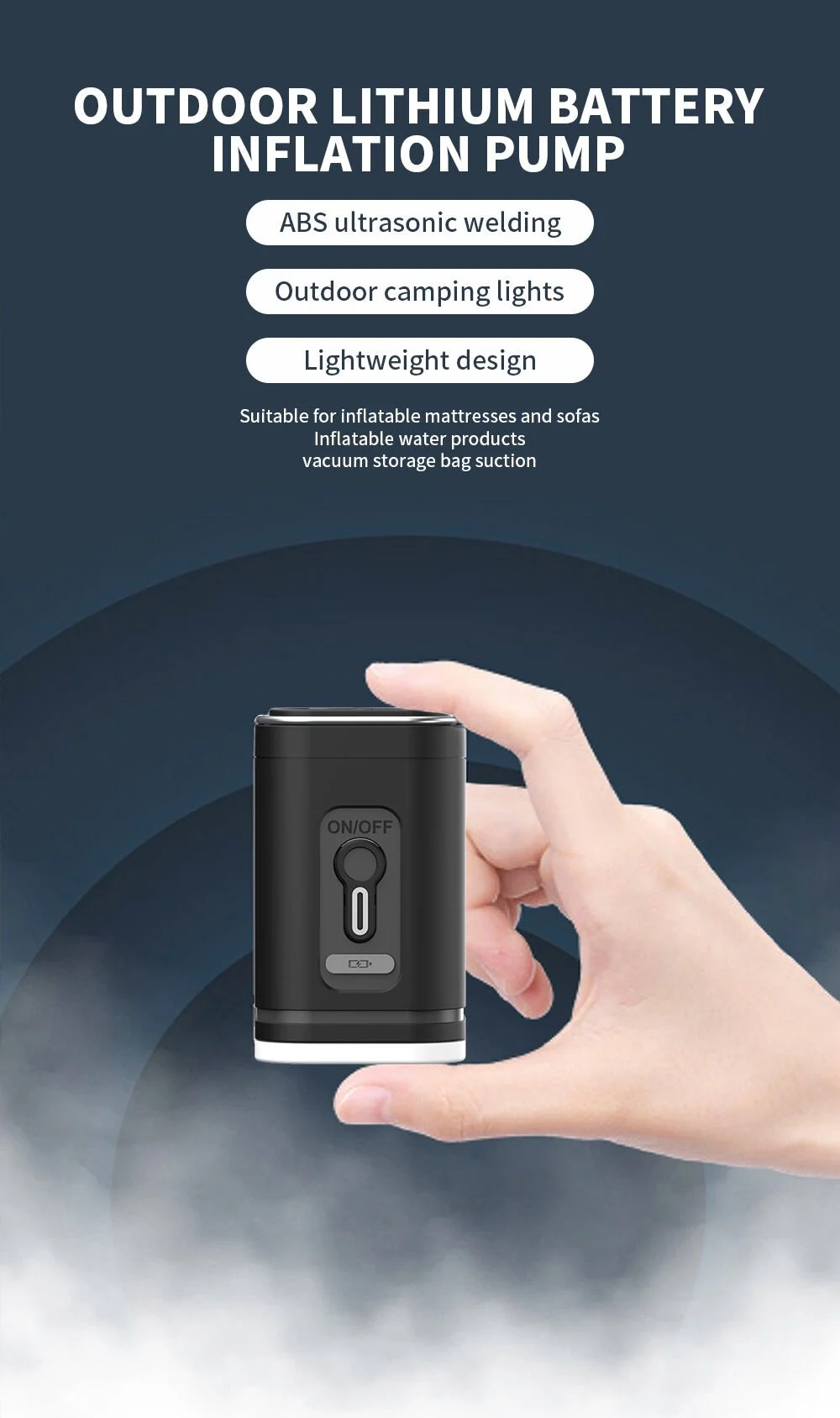 SHUFA GLAMPING 3'ü 1 Arada Taşınabilir USB Şarjlı Elektrikli Hava Pompası – Şişirme/Çekme & LED Işıklı