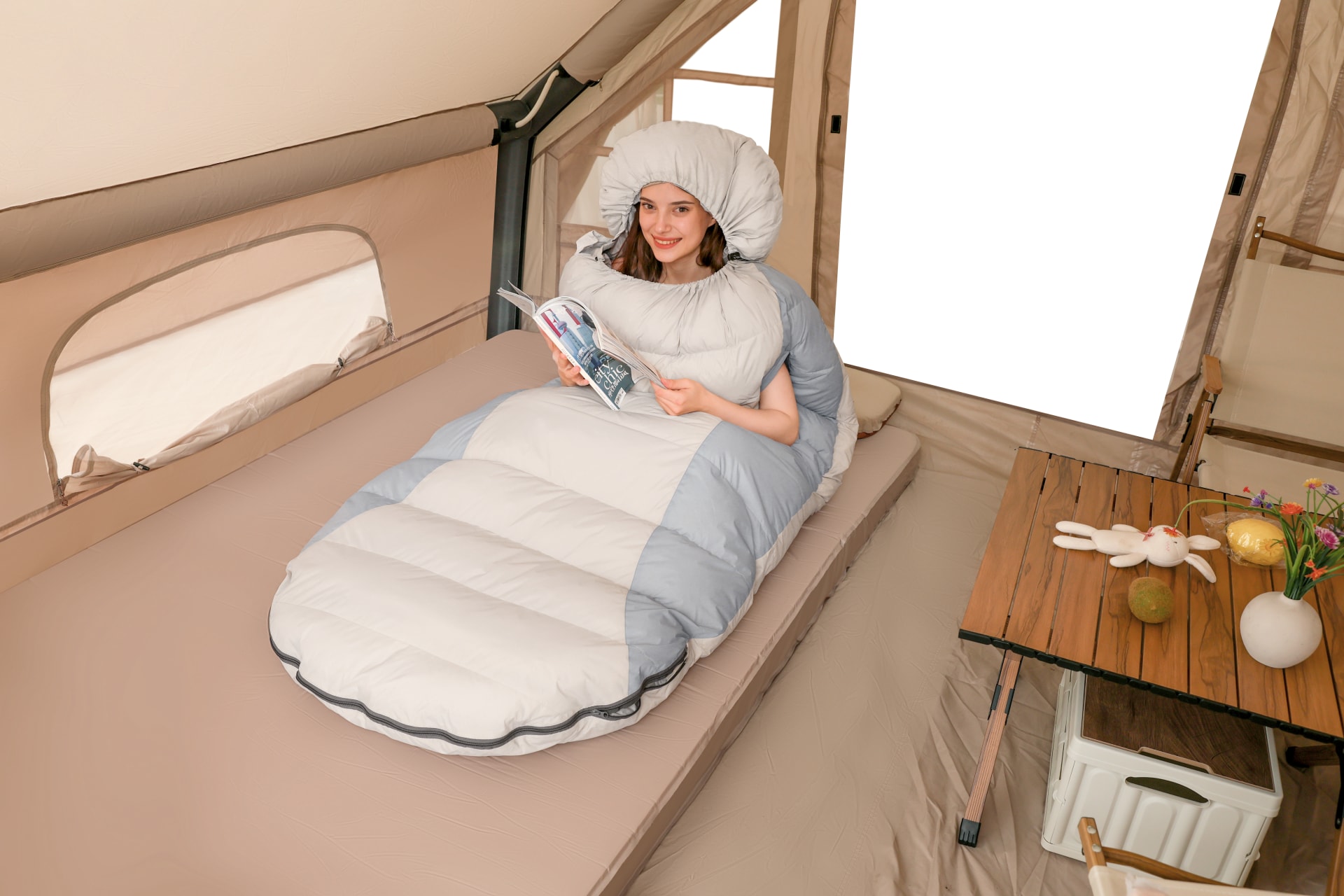 Oval Tasarım Ekstra Geniş Çift Elden Çıkışlı Kaz Tüyü Uyku Tulumu