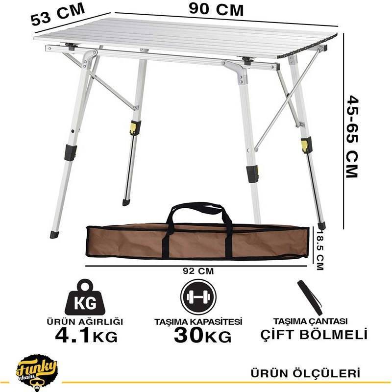 Funky Chairs Elite Alüminyum Teleskopik Ayaklı Kamp Piknik Masası Gri