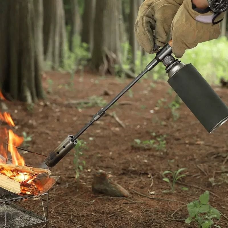 Üç Parçalı Uzun Alev Tabancası – Ayarlanabilir, Katlanabilir, Taşınabilir Kamp Tüplü Torch | 7500W Yüksek Güç | Gaz Dönüştürücü Başlıklı