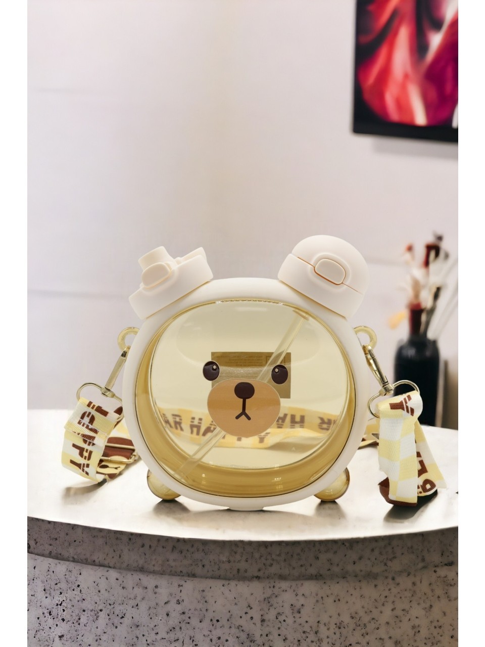 Meysa Home Teddy Bear Clock Water Bottle Cream
