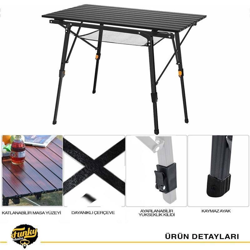 Funky Chairs Elite Alüminyum Teleskopik Ayaklı Kamp Piknik Masası – Siyah