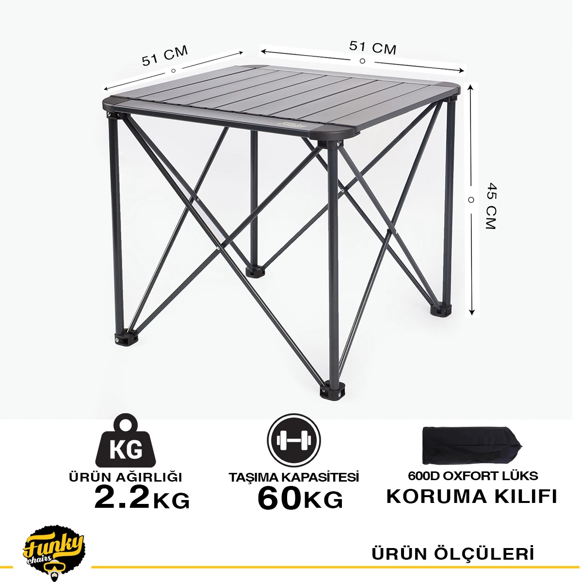 Funky Chairs Titanium Katlanabilir Çantalı Alüminyum Kamp ve Piknik Masası  - küçük