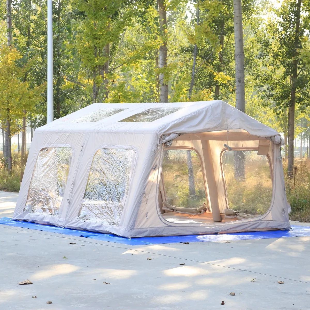 Shufa Galaksi Serisi | 13.68 m² Şişme Kamp Çadırı – 4 Mevsim – Geniş & Şeffaf Tavanlı – 380x360x220 cm Bej