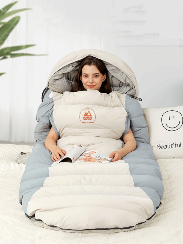 Oval Tasarım Ekstra Geniş Çift Elden Çıkışlı Kaz Tüyü Uyku Tulumu