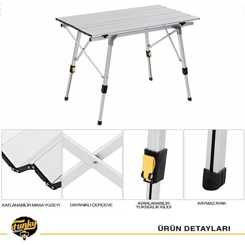 Funky Chairs Elite Alüminyum Teleskopik Ayaklı Kamp Piknik Masası Gri