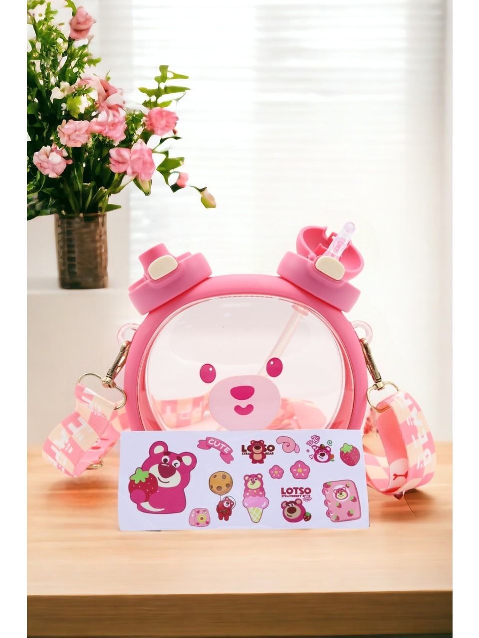 Meysa Home Teddy Bear Clock Water Bottle - Pink
