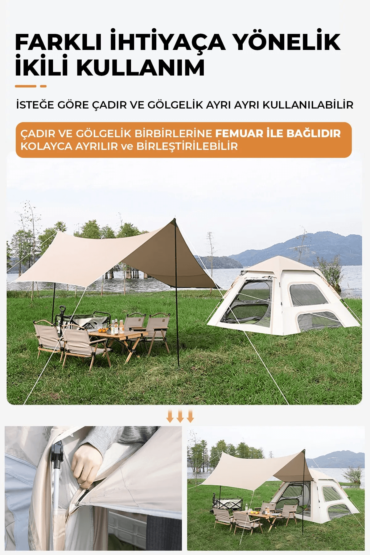 Shufa Köşk Çadır Gölgelik Ve Çadır Bir Arada 240x240x155 Cm Bej -ZP15