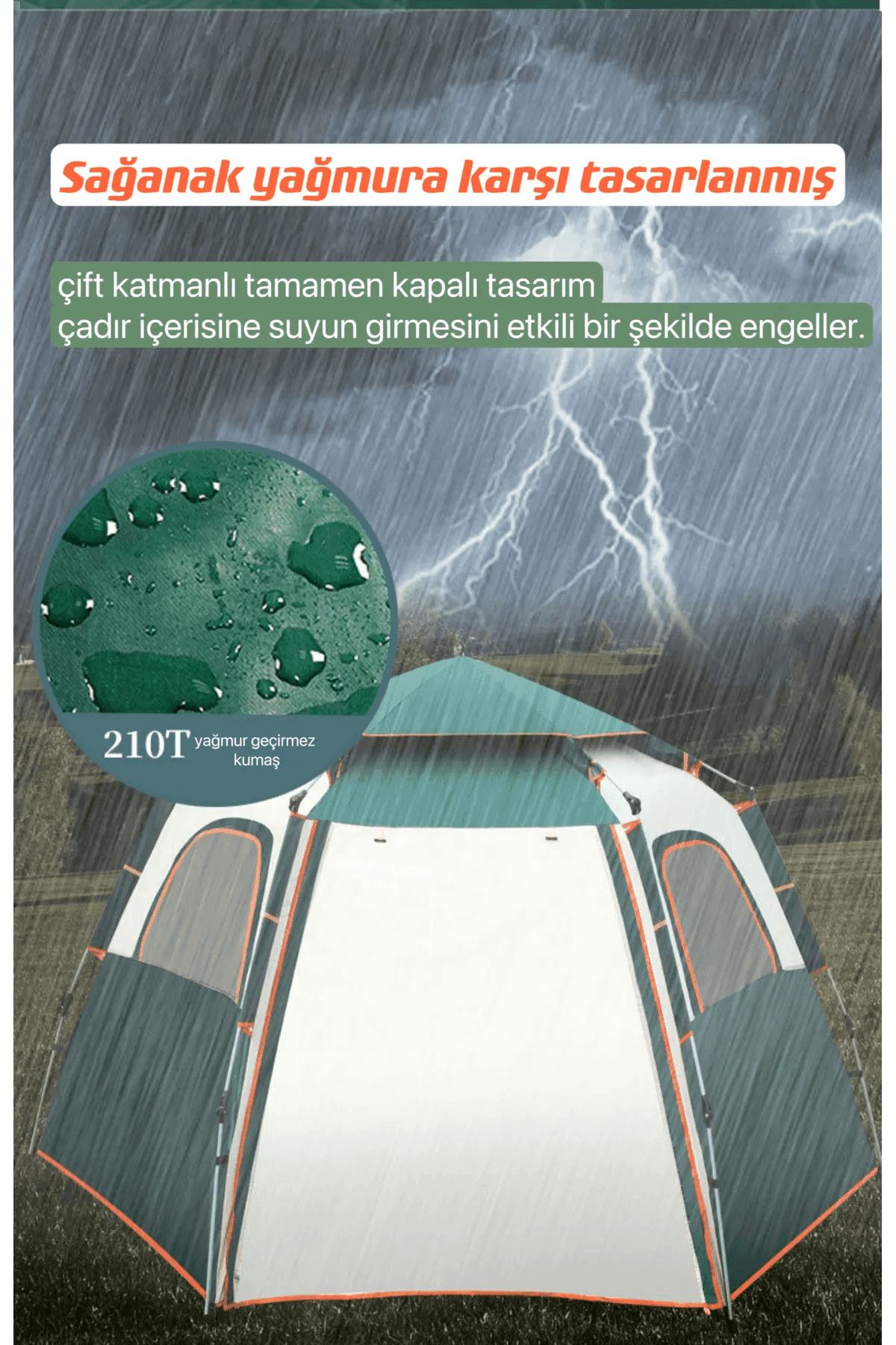 Shufa Tam Otomatik Su Ve Rüzgar Geçirmez Gölgelikli Altıgen Çadır Aile Çadırı 280*240*155 Cm -ZP29 (Haki)