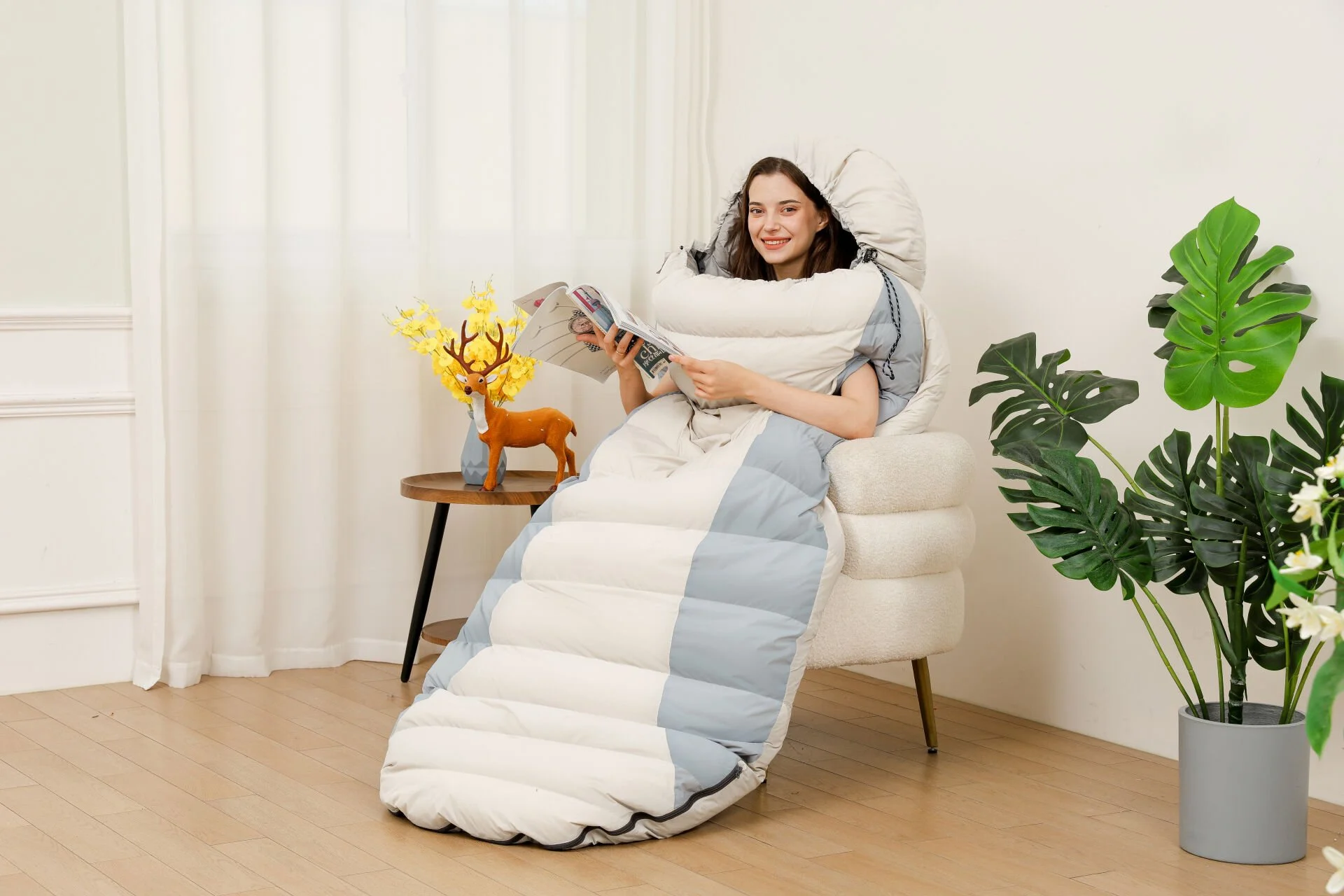 Oval Tasarım Ekstra Geniş Çift Elden Çıkışlı Kaz Tüyü Uyku Tulumu