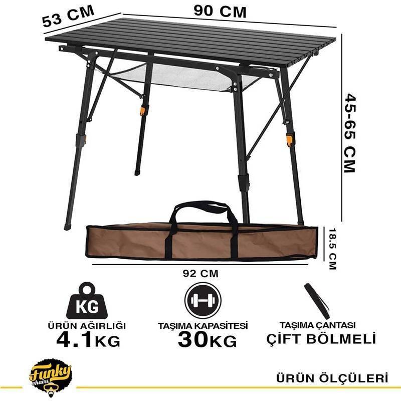 Funky Chairs Elite Alüminyum Teleskopik Ayaklı Kamp Piknik Masası – Siyah