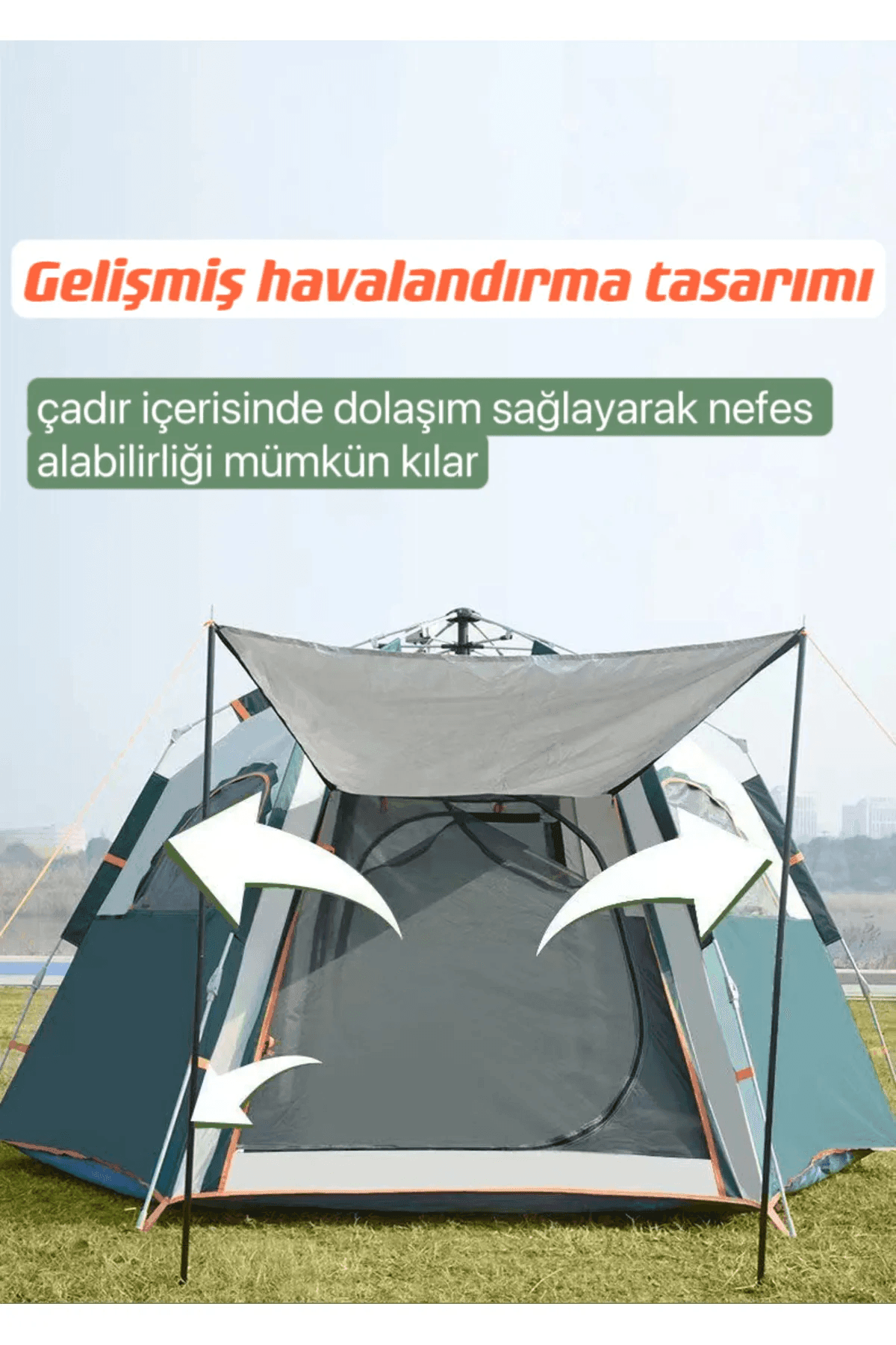 Shufa Tam Otomatik Su Ve Rüzgar Geçirmez Gölgelikli Altıgen Çadır Aile Çadırı 280*240*155 Cm -ZP29 (Haki)