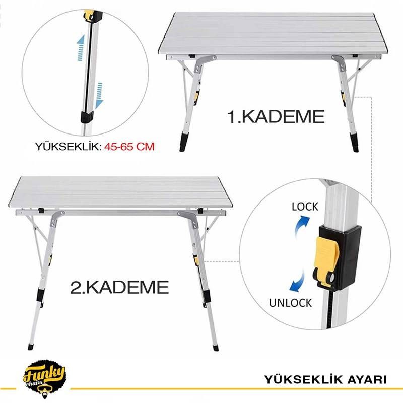 Funky Chairs Elite Alüminyum Teleskopik Ayaklı Kamp Piknik Masası Gri