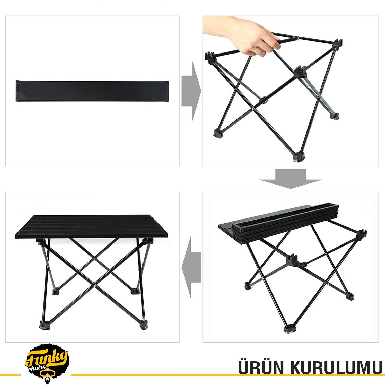 Funky Chairs Black Katlanabilir Kamp Masası Küçük (50 x 55 X 53cm)