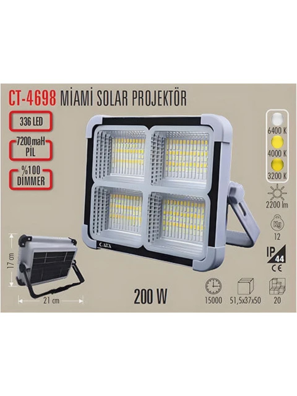 Taşınabilir Şarjlı 200W Solar Led Pro