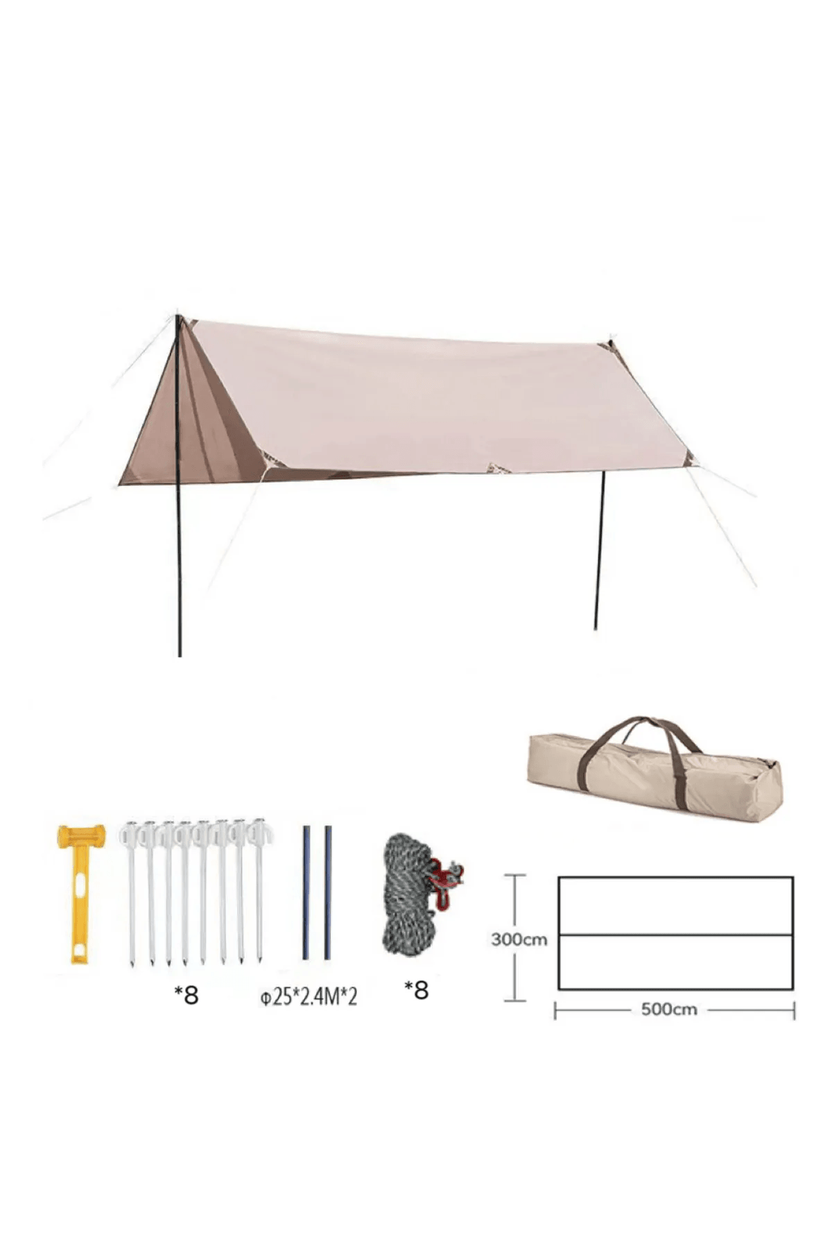 Shufa Glamping 500*300 Cm Tarp Güneş ve Rüzgar Koruma Tentesi