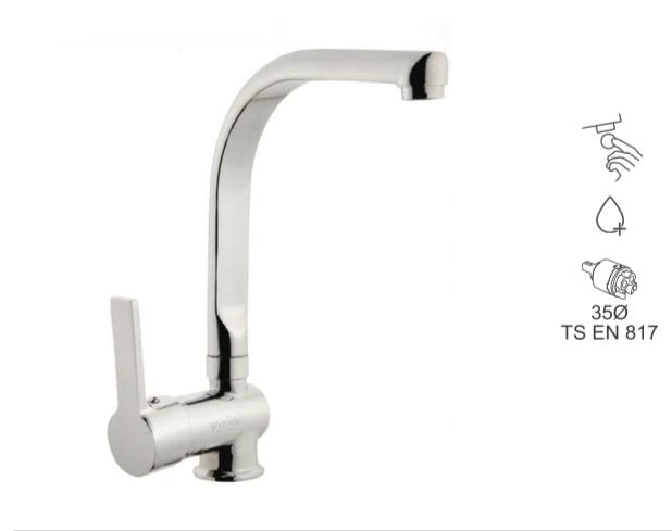 BAUWORLD gümüş ViP kare mutfak kuğu eviye bataryasI