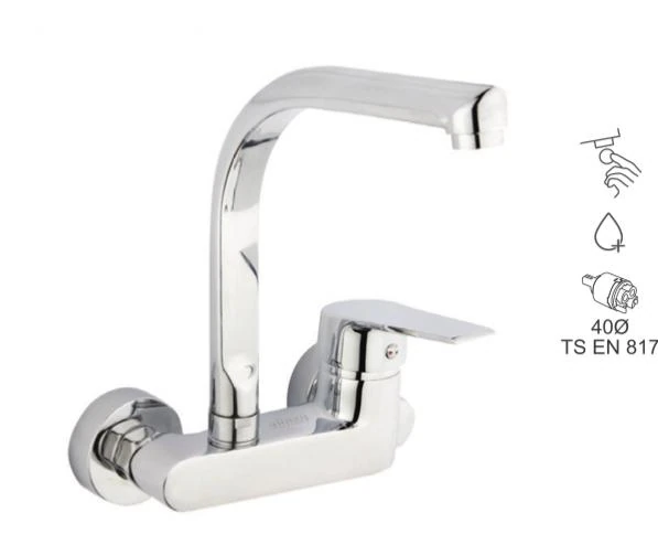 BAUWORLD gümüş yandan aplik eviye bataryası