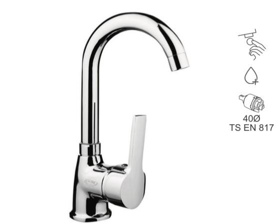 BAUWORLD lara mix gümüş kuğu lavabo bataryası