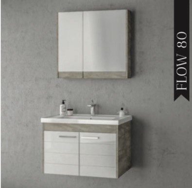 BAUWORLD flow80cm beyaz gri ahşap aynalı banyo dolabı takımı 