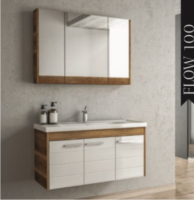 BAUWORLD Flow 100cm beyaz ahşap aynalı banyo dolabı