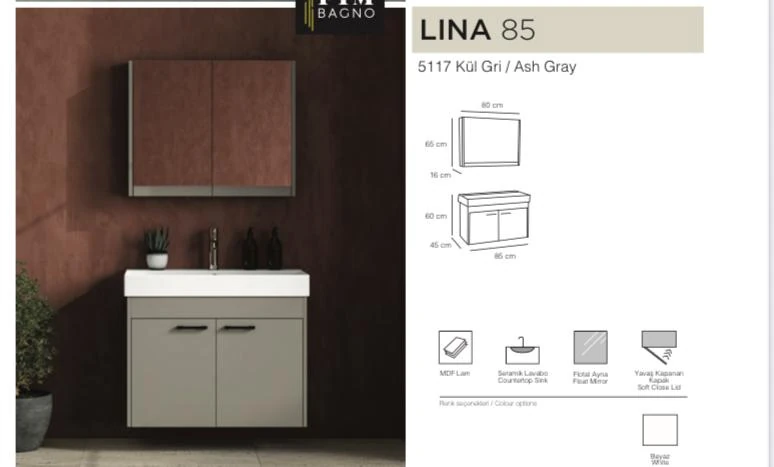 FYM LINA 85 cm BANYO DOLAPLARI