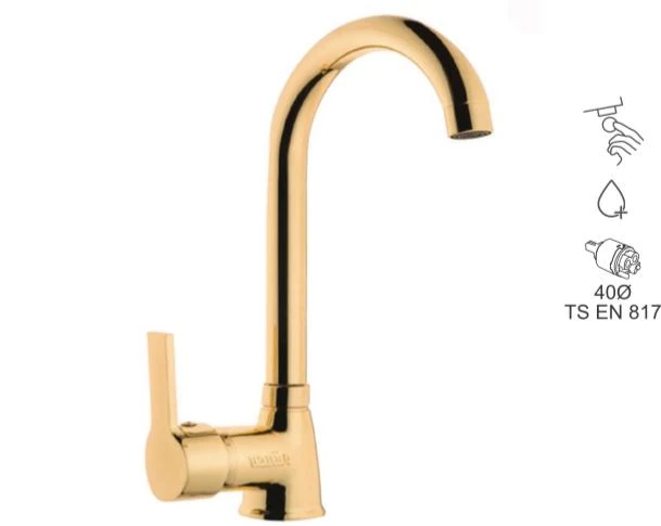 BAUWORLD lara mix gold mutfak kuğu eviye bataryası sıcak soğuk açma kapama