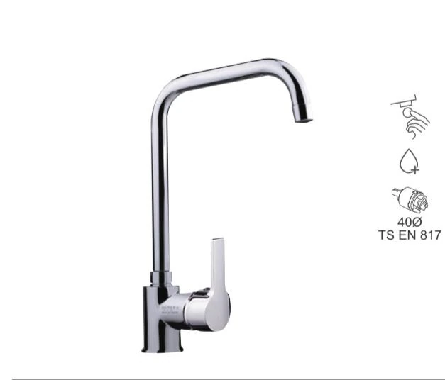 BAUWORLD gümüş kare lüks T borulu mutfak eviye bataryası