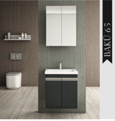 BAUWORLD Bakü 65cm aynalı siyah banyo dolabı 