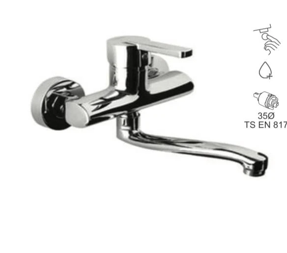 BAUWORLD gümüş mutfak aplik eviye bataryası