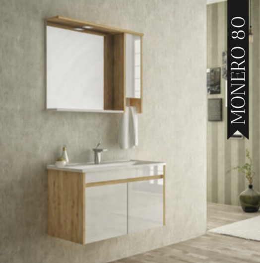 BAUWORLD Monero 80cm beyaz banyo dolabı takımı 
