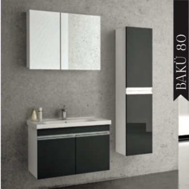 BAUWORLD Bakü 80cm beyaz aynalı banyo dolabı takımı 