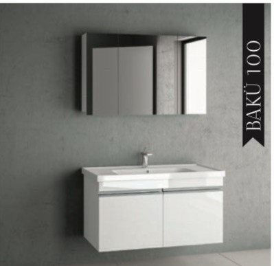 BAUWORLD Bakü 100cm aynalı beyaz banyo dolabı takımı