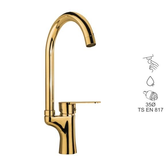 BAUWORLD loft gold kuğu eviye mutfak bataryası