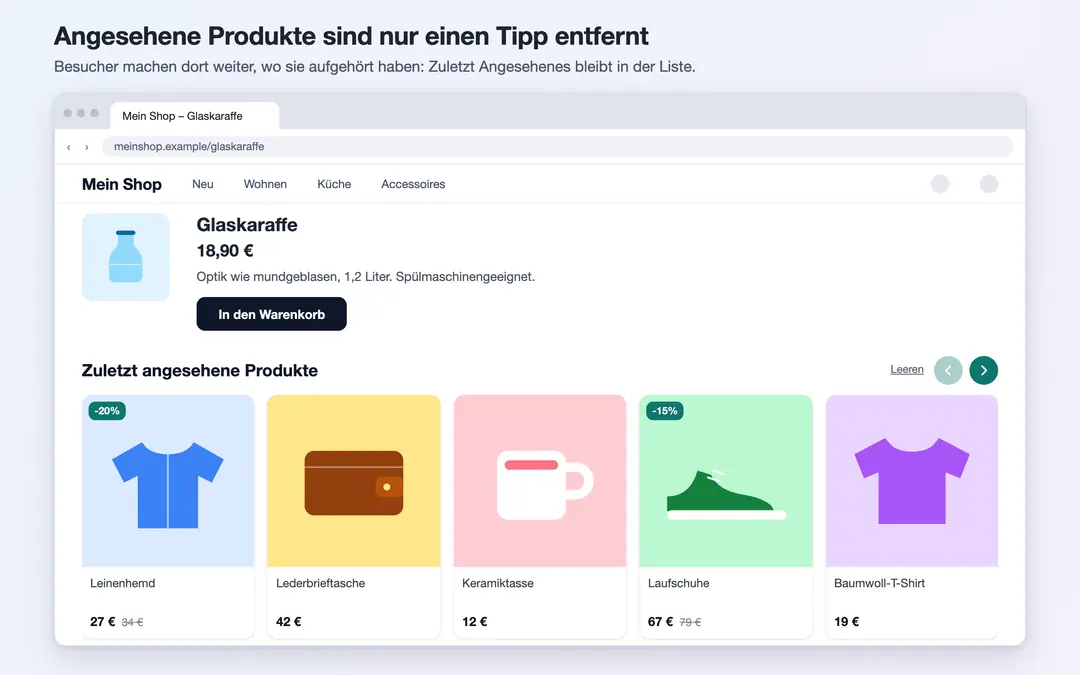 Seenly: Liste der zuletzt angesehenen Produkte auf einer Produktseite