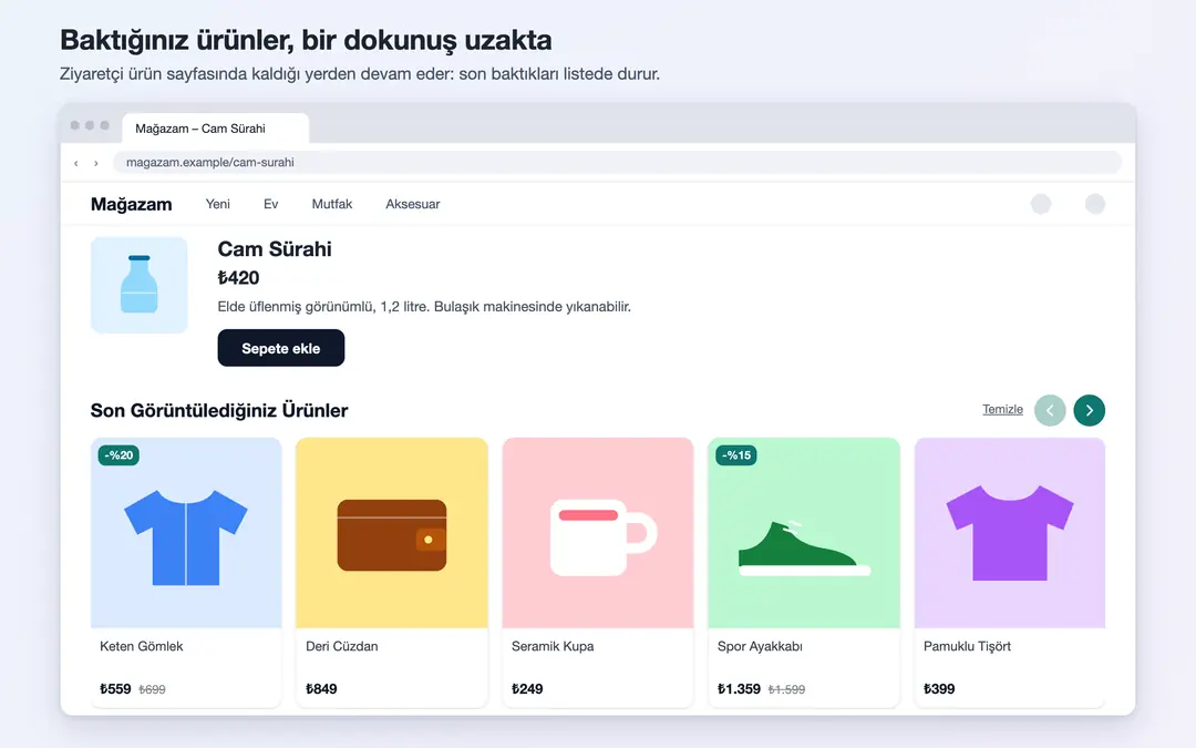 Seenly: ürün sayfasında son görüntülenen ürünler listesi