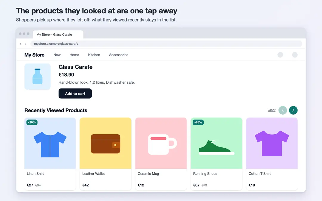 Seenly: recently viewed products list on a product page